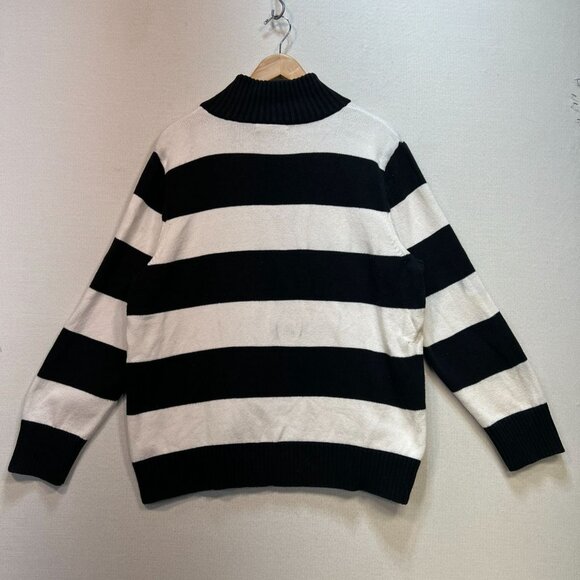 Chaps Womens Full Zip Sweater Size 3X Black White Striped Rib Knit Mock Neck Y2K - Picture 9 of 12